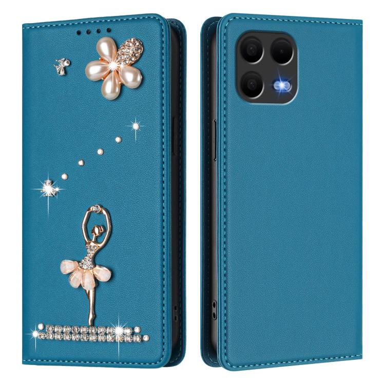 For T-Mobile Revvl 8 Pro 5G Ballet Girl Diamond Studded RFID Vegan Leather Phone Case