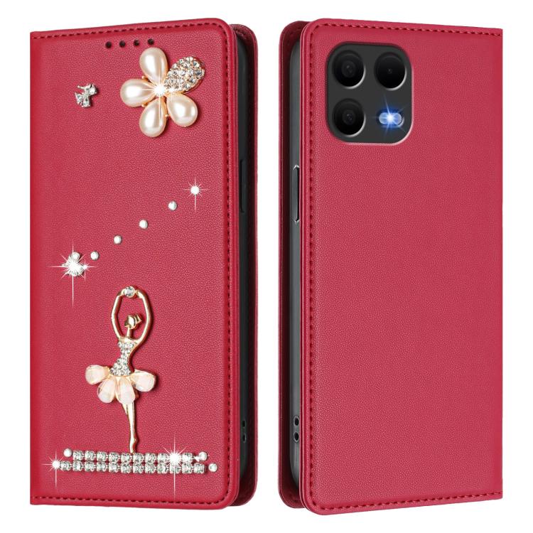 For T-Mobile Revvl 8 Pro 5G Ballet Girl Diamond Studded RFID Vegan Leather Phone Case