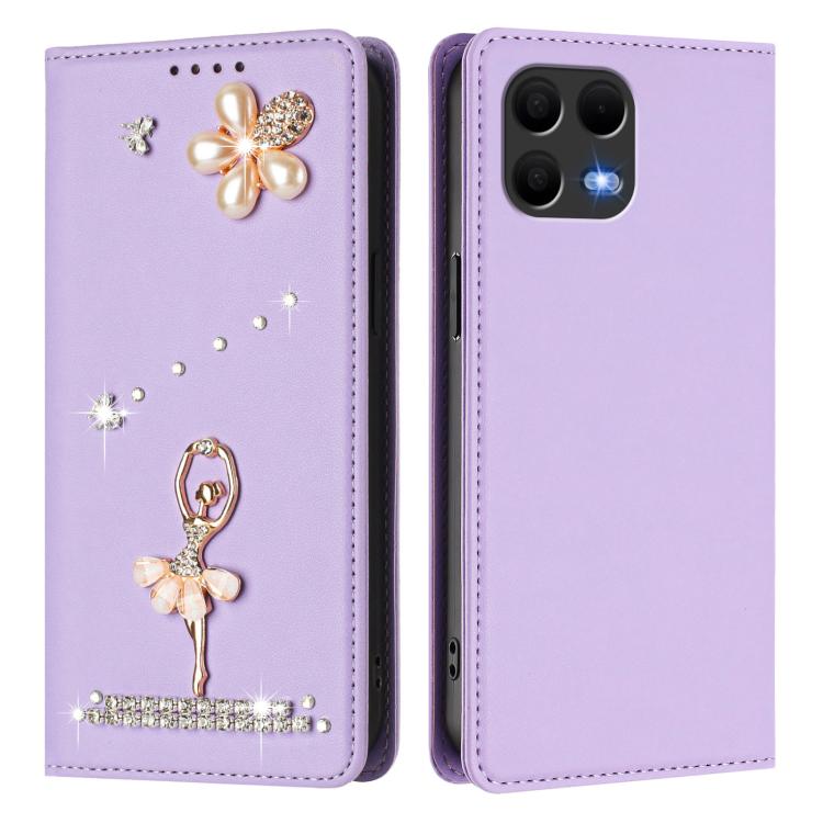 For T-Mobile Revvl 8 Pro 5G Ballet Girl Diamond Studded RFID Vegan Leather Phone Case