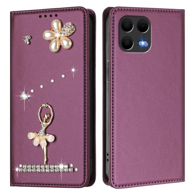 For T-Mobile Revvl 8 Pro 5G Ballet Girl Diamond Studded RFID Vegan Leather Phone Case