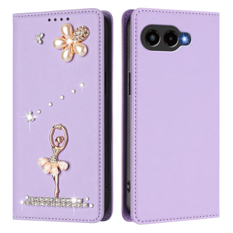For T-Mobile Revvl 8 5G Ballet Girl Diamond Studded RFID Vegan Leather Phone Case