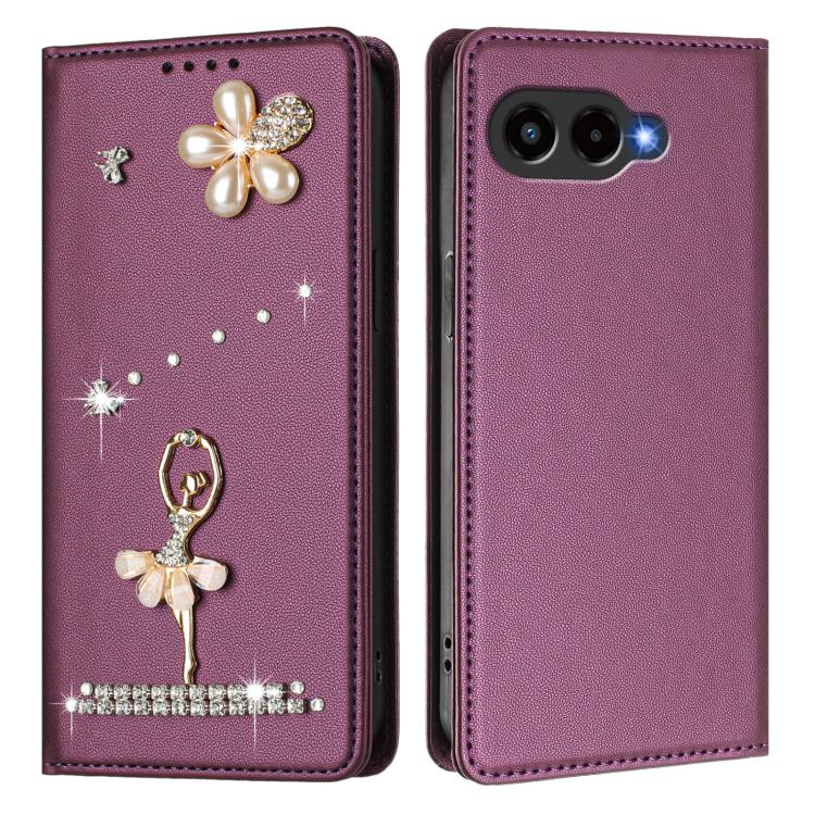 For T-Mobile Revvl 8 5G Ballet Girl Diamond Studded RFID Vegan Leather Phone Case