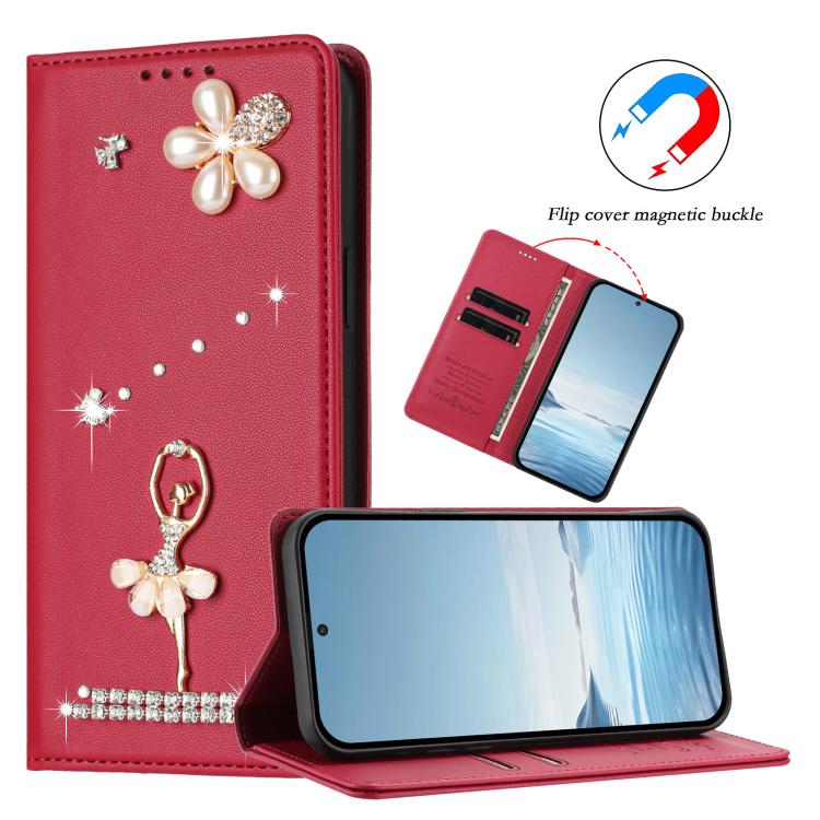 For Google Pixel 7a Ballet Girl Diamond Studded RFID Vegan Leather Phone Case
