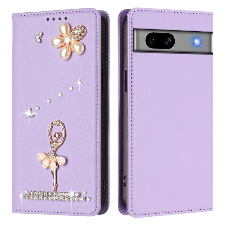 For Google Pixel 7a Ballet Girl Diamond Studded RFID Vegan Leather Phone Case