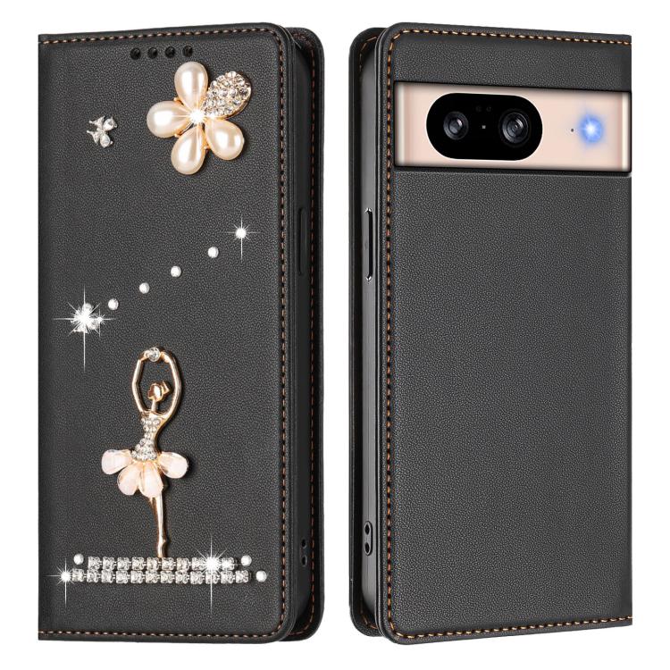 For Google Pixel 8 Ballet Girl Diamond Studded RFID Vegan Leather Phone Case