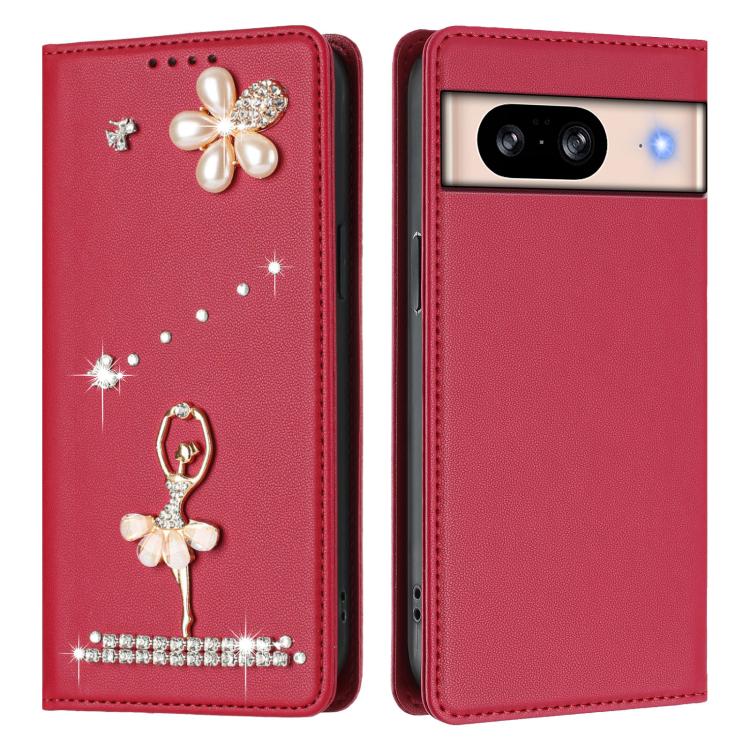 For Google Pixel 8 Ballet Girl Diamond Studded RFID Vegan Leather Phone Case