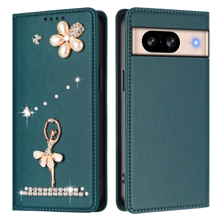 For Google Pixel 8 Ballet Girl Diamond Studded RFID Vegan Leather Phone Case