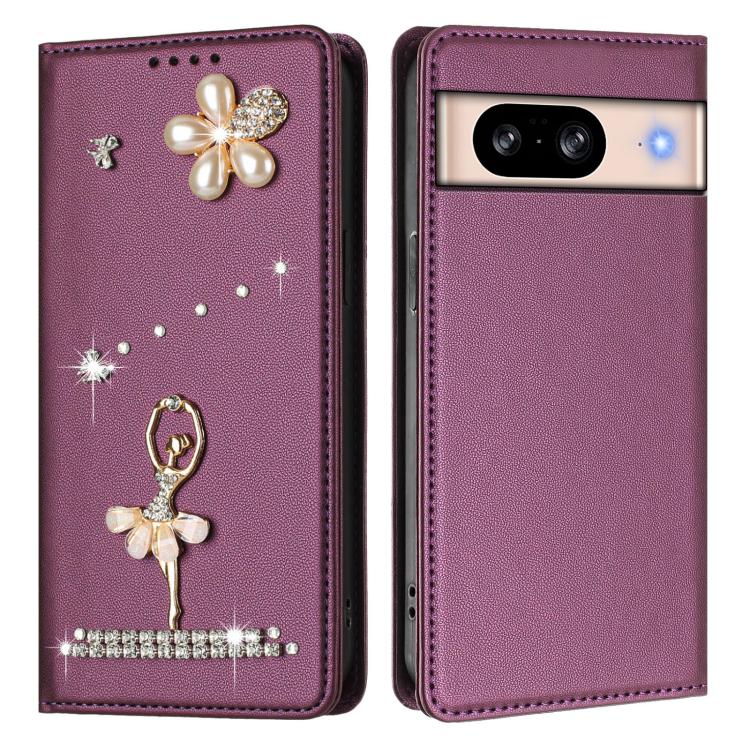 For Google Pixel 8 Ballet Girl Diamond Studded RFID Vegan Leather Phone Case