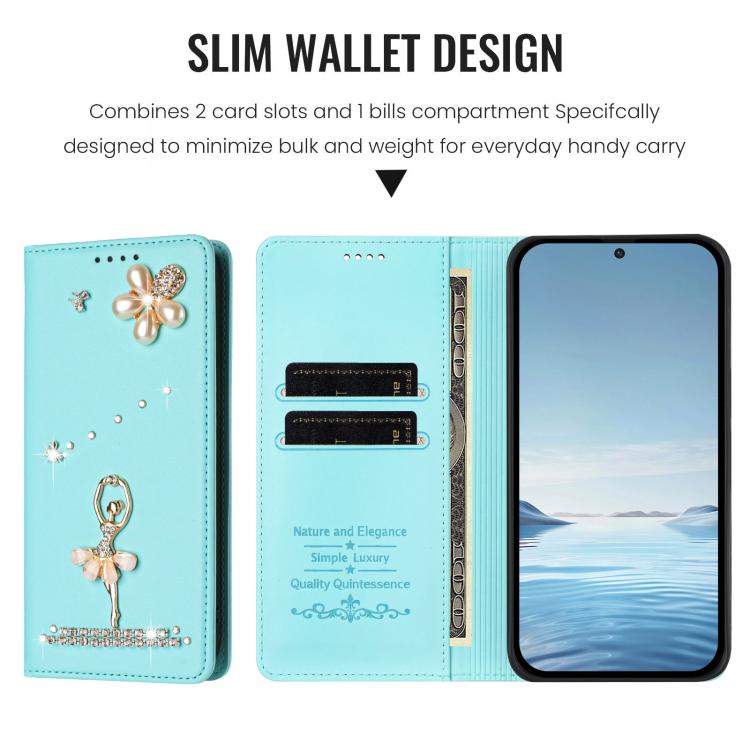 For Google Pixel 8 Pro Ballet Girl Diamond Studded RFID Vegan Leather Phone Case