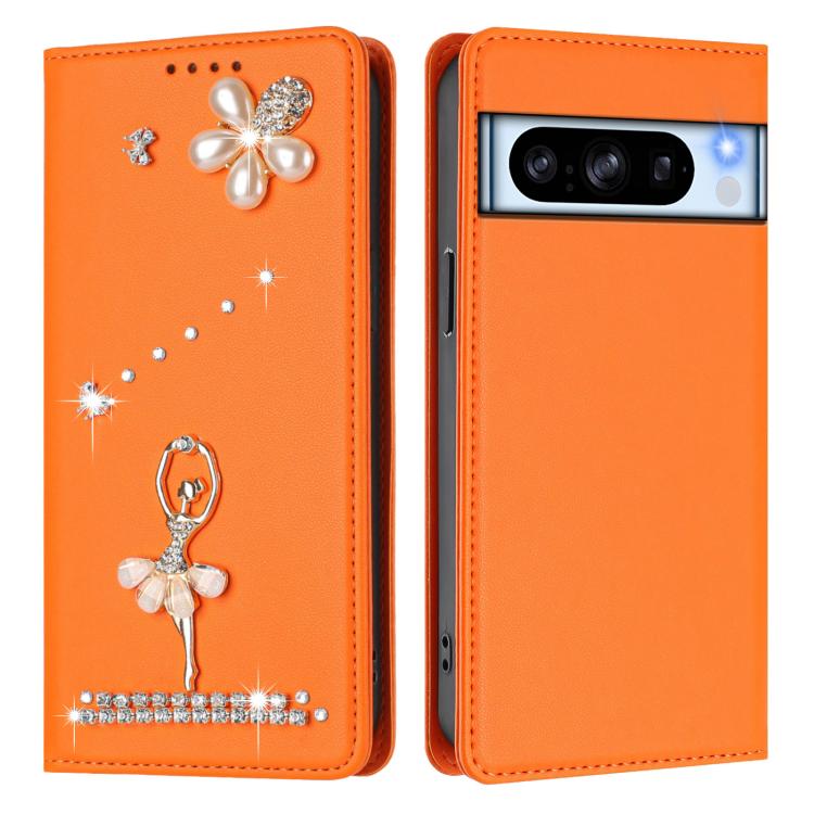 For Google Pixel 8 Pro Ballet Girl Diamond Studded RFID Vegan Leather Phone Case