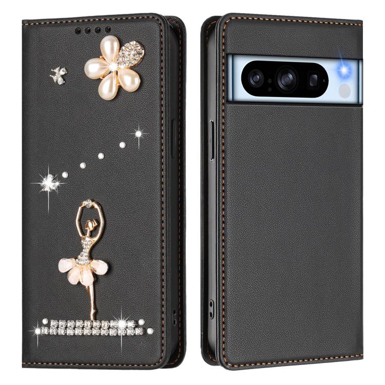 For Google Pixel 8 Pro Ballet Girl Diamond Studded RFID Vegan Leather Phone Case