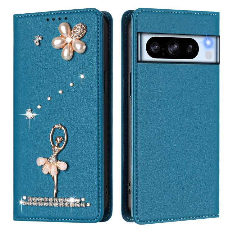 For Google Pixel 8 Pro Ballet Girl Diamond Studded RFID Vegan Leather Phone Case