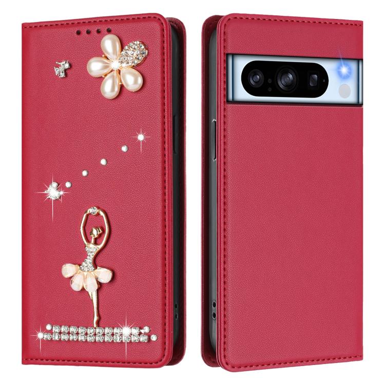 For Google Pixel 8 Pro Ballet Girl Diamond Studded RFID Vegan Leather Phone Case