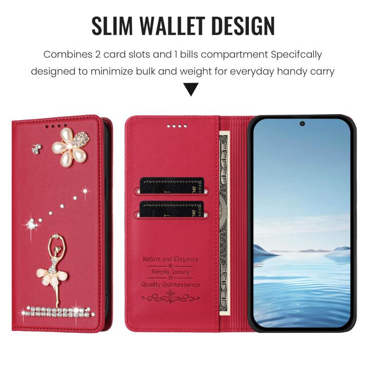 For Google Pixel 8 Pro Ballet Girl Diamond Studded RFID Vegan Leather Phone Case
