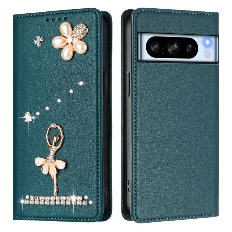 For Google Pixel 8 Pro Ballet Girl Diamond Studded RFID Vegan Leather Phone Case