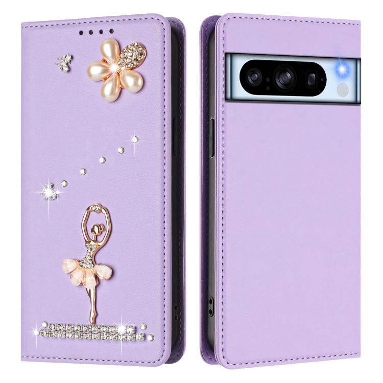 For Google Pixel 8 Pro Ballet Girl Diamond Studded RFID Vegan Leather Phone Case