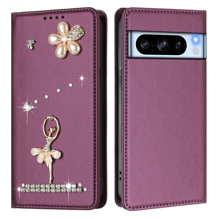 For Google Pixel 8 Pro Ballet Girl Diamond Studded RFID Vegan Leather Phone Case