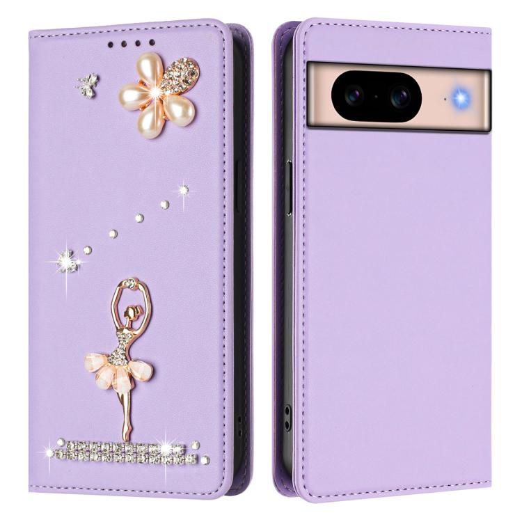 For Google Pixel 8A Ballet Girl Diamond Studded RFID Vegan Leather Phone Case