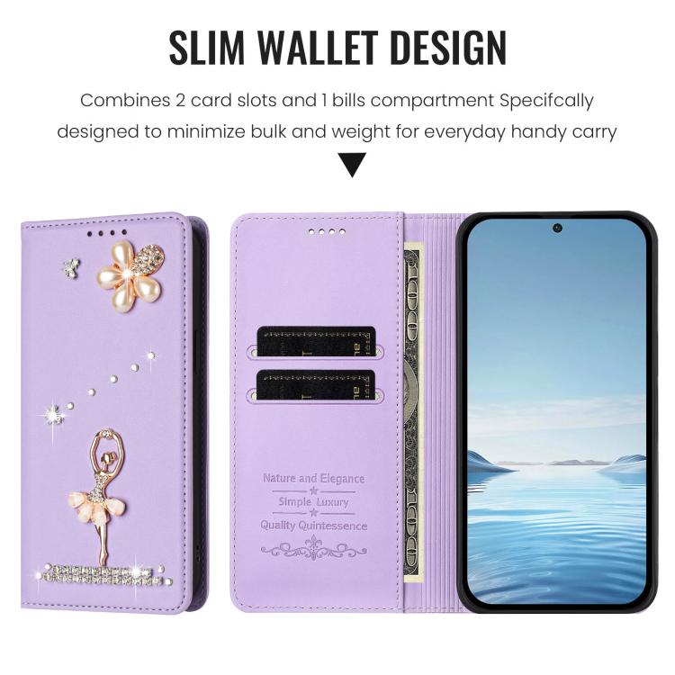 For Google Pixel 8A Ballet Girl Diamond Studded RFID Vegan Leather Phone Case