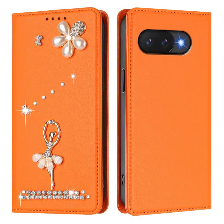 For Google Pixel 9A Ballet Girl Diamond Studded RFID Vegan Leather Phone Case