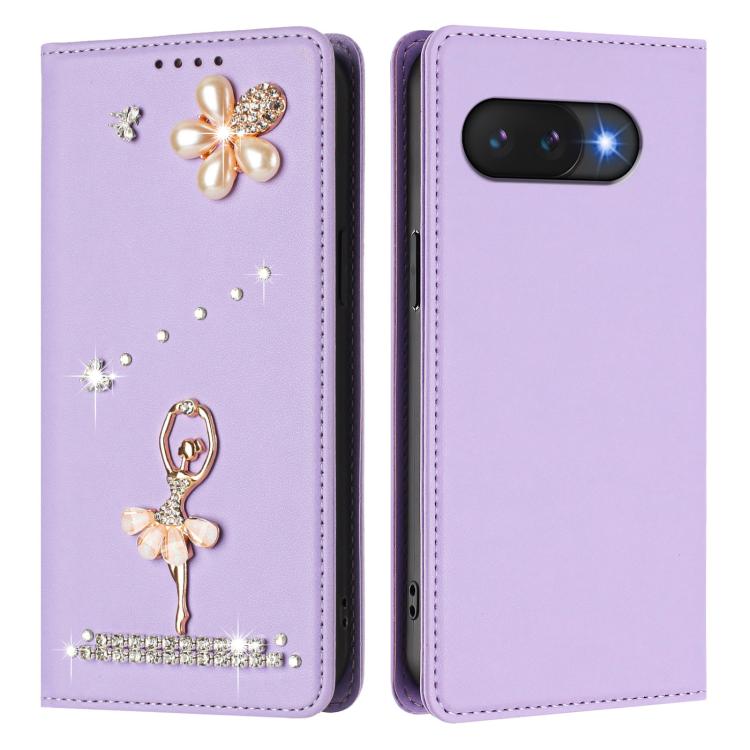 For Google Pixel 9A Ballet Girl Diamond Studded RFID Vegan Leather Phone Case