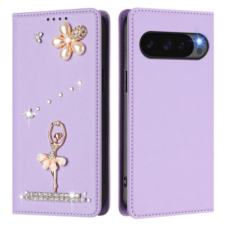 For Google Pixel 10 5G Global Ballet Girl Diamond Studded RFID Vegan Leather Phone Case