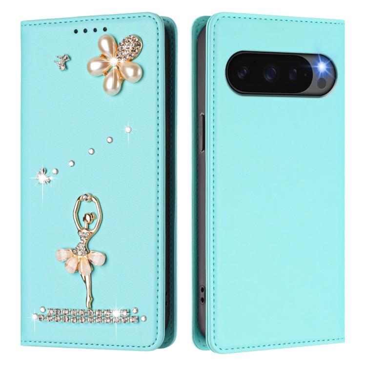 For Google Pixel 10 Pro XL 5G / 9 Pro XL Ballet Girl Diamond Studded RFID Vegan Leather Phone Case