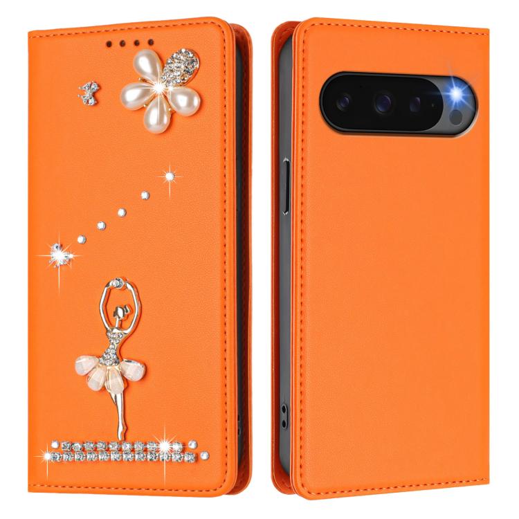 For Google Pixel 10 Pro XL 5G / 9 Pro XL Ballet Girl Diamond Studded RFID Vegan Leather Phone Case