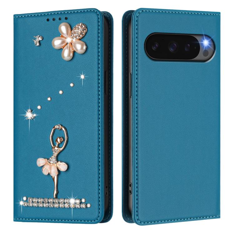 For Google Pixel 10 Pro XL 5G / 9 Pro XL Ballet Girl Diamond Studded RFID Vegan Leather Phone Case