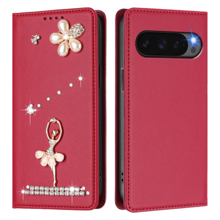 For Google Pixel 10 Pro XL 5G / 9 Pro XL Ballet Girl Diamond Studded RFID Vegan Leather Phone Case