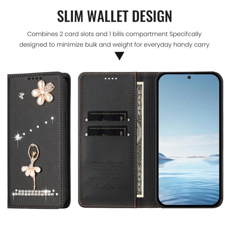 For Google Pixel 10a Ballet Girl Diamond Studded RFID Vegan Leather Phone Case