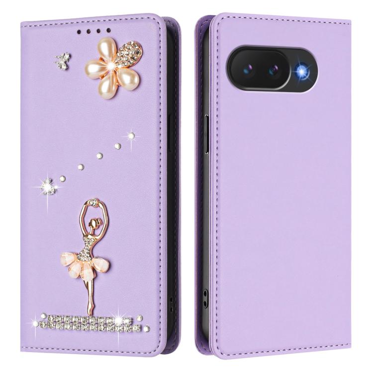 For Google Pixel 10a Ballet Girl Diamond Studded RFID Vegan Leather Phone Case