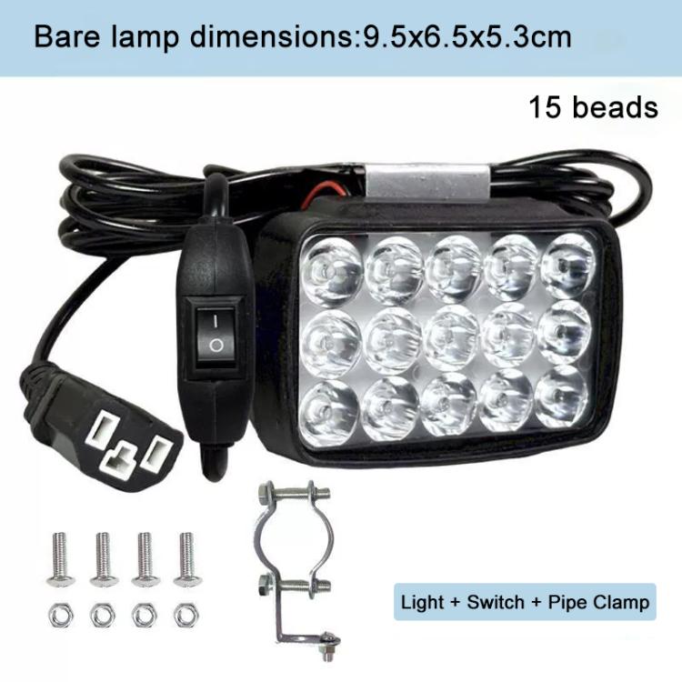 DC12-85V Motorcycle High-intensity LED Spotlight, Type:15 LEDs + Screw + Switch + Clamp + 2.5m Plug