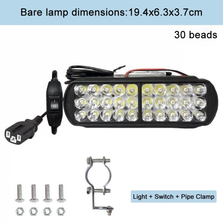 DC12-85V Motorcycle High-intensity LED Spotlight, Type:30 LEDs + Screw + Switch + Clamp + 2.5m Plug