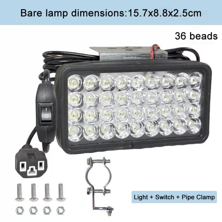 DC12-85V Motorcycle High-intensity LED Spotlight, Type:36 LEDs + Screw + Switch + Clamp + 2.5m Plug