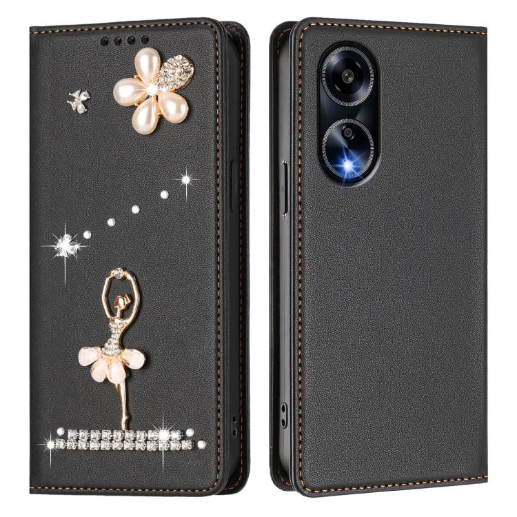 For OPPO A98 5G / F23 5G India Ballet Girl Diamond Studded RFID Vegan Leather Phone Case