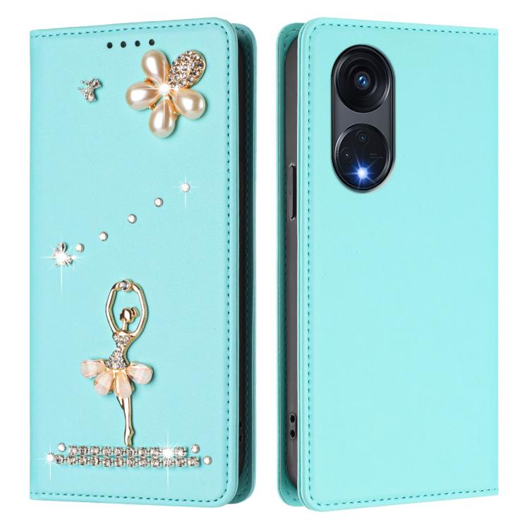 For OPPO Reno8 T 5G Global / A1 Pro 5G Ballet Girl Diamond Studded RFID Vegan Leather Phone Case