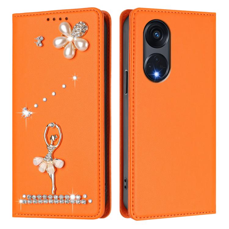 For OPPO Reno8 T 5G Global / A1 Pro 5G Ballet Girl Diamond Studded RFID Vegan Leather Phone Case