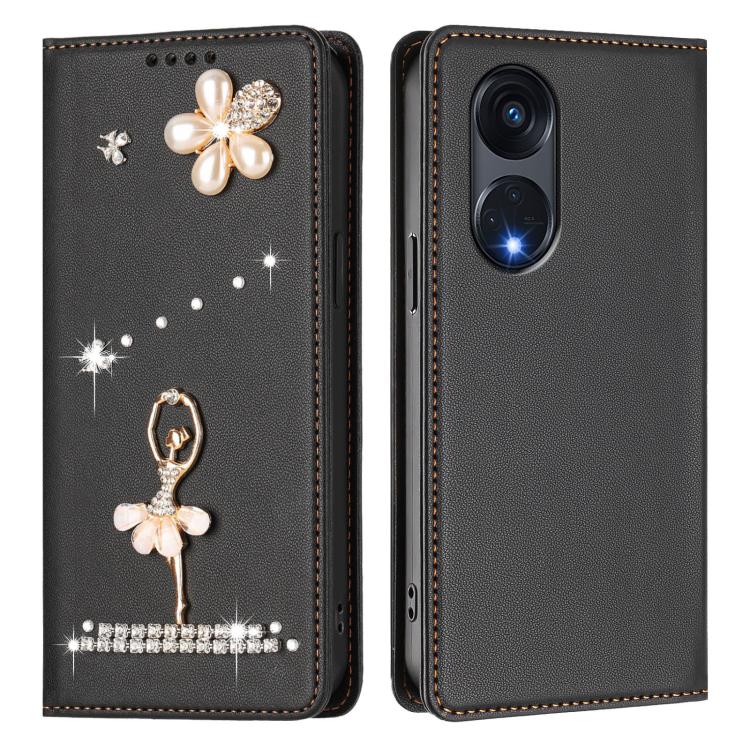 For OPPO Reno8 T 5G Global / A1 Pro 5G Ballet Girl Diamond Studded RFID Vegan Leather Phone Case