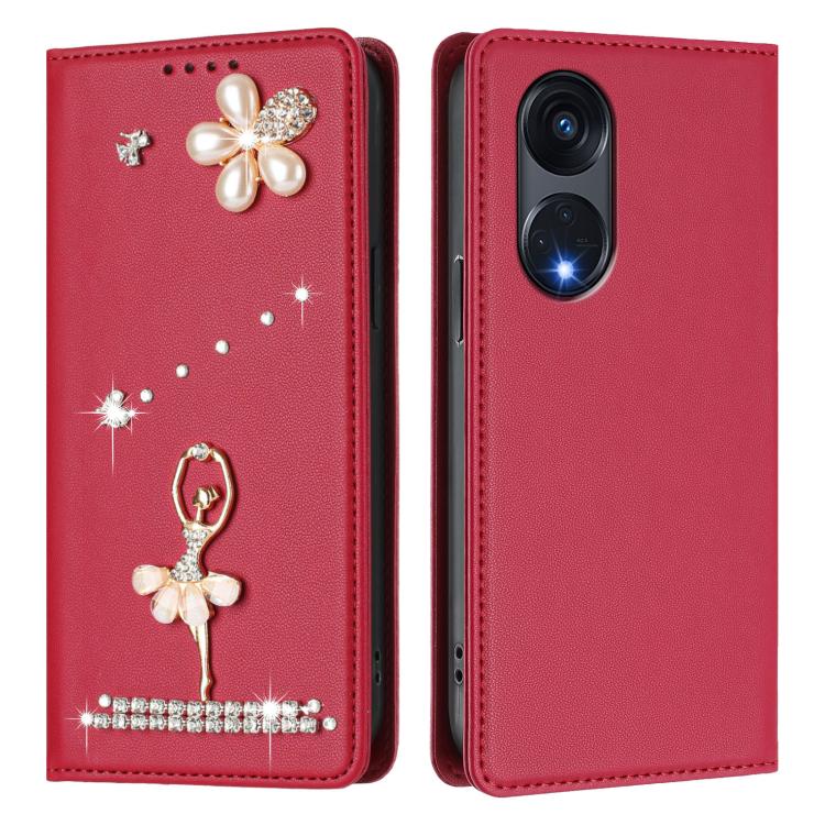 For OPPO Reno8 T 5G Global / A1 Pro 5G Ballet Girl Diamond Studded RFID Vegan Leather Phone Case