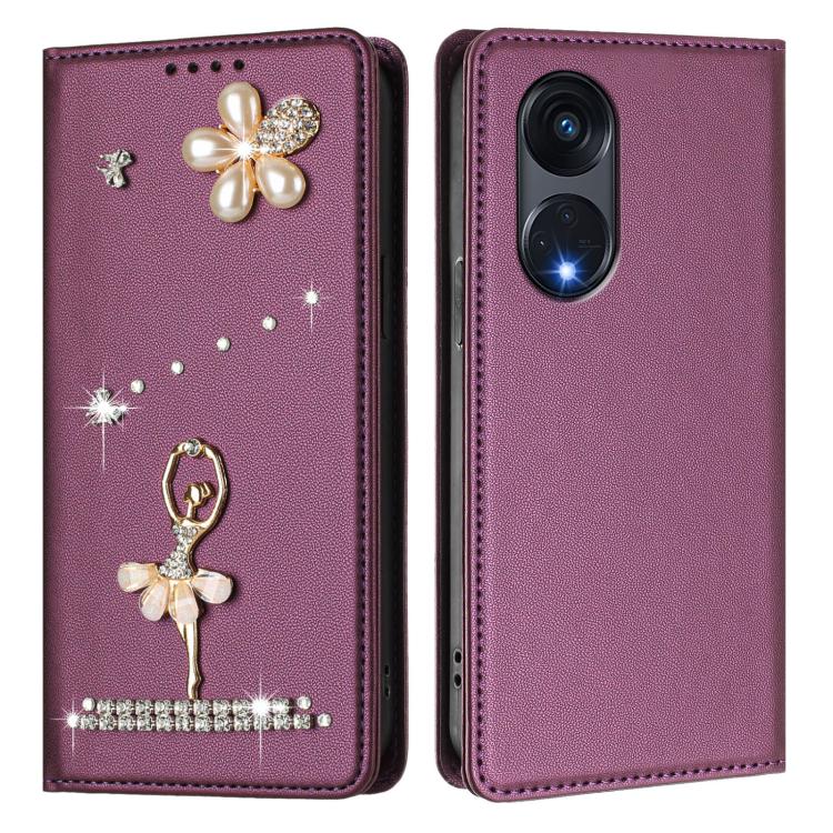 For OPPO Reno8 T 5G Global / A1 Pro 5G Ballet Girl Diamond Studded RFID Vegan Leather Phone Case