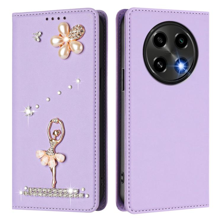 For OPPO A2 Pro 5G / F27 Pro 5G Ballet Girl Diamond Studded RFID Vegan Leather Phone Case