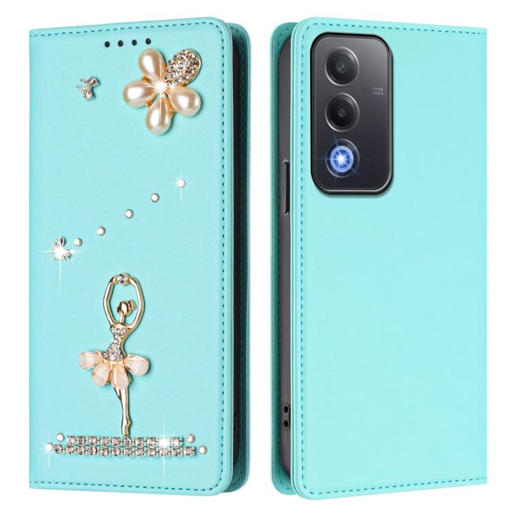 For OPPO A5 5G Global / A3 Pro 5G Ballet Girl Diamond Studded RFID Vegan Leather Phone Case