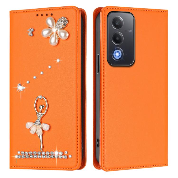 For OPPO A5 5G Global / A3 Pro 5G Ballet Girl Diamond Studded RFID Vegan Leather Phone Case