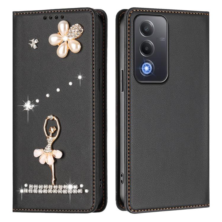 For OPPO A5 5G Global / A3 Pro 5G Ballet Girl Diamond Studded RFID Vegan Leather Phone Case