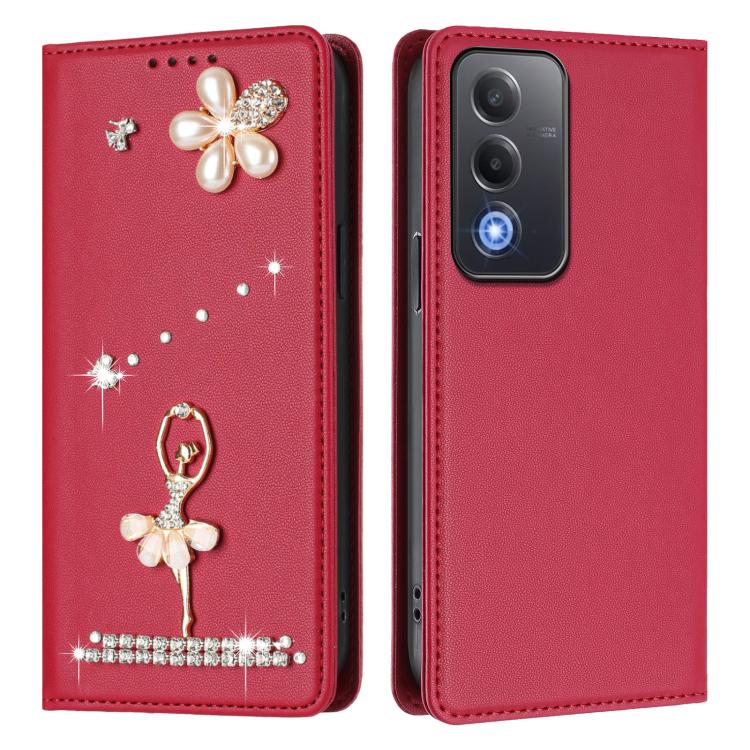 For OPPO A5 5G Global / A3 Pro 5G Ballet Girl Diamond Studded RFID Vegan Leather Phone Case