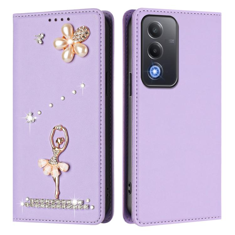 For OPPO A5 5G Global / A3 Pro 5G Ballet Girl Diamond Studded RFID Vegan Leather Phone Case