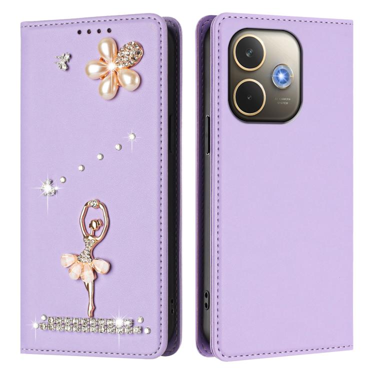 For OPPO A5 Pro 4G / 5G Global Ballet Girl Diamond Studded RFID Vegan Leather Phone Case