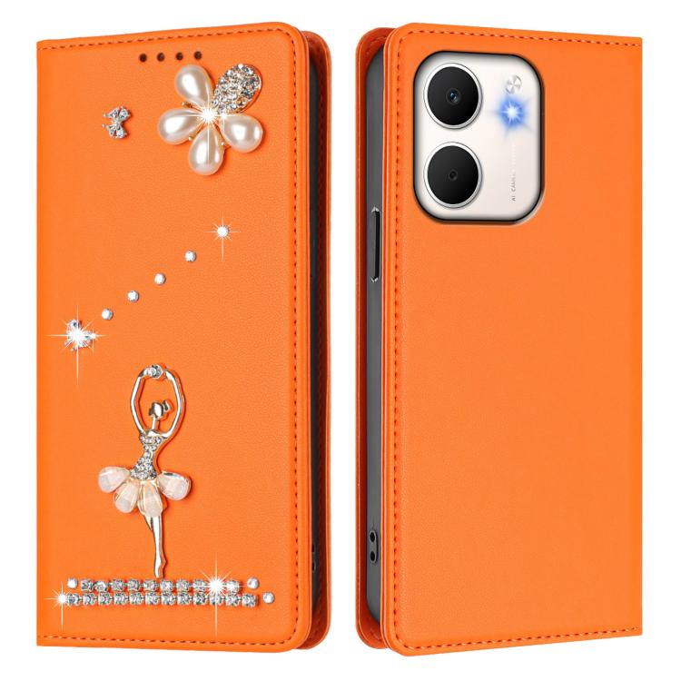 For OPPO A5x 4G / 5G Global Ballet Girl Diamond Studded RFID Vegan Leather Phone Case