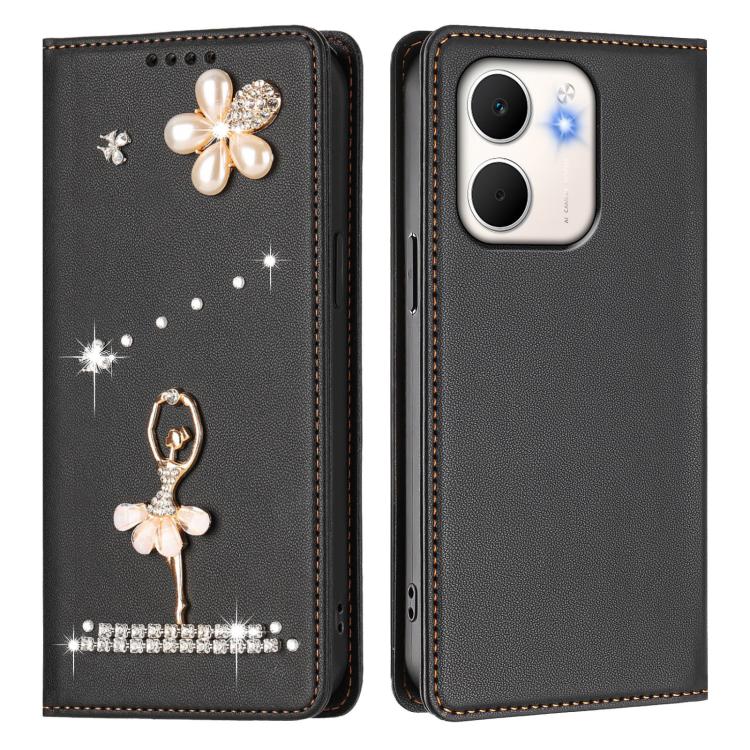 For OPPO A5x 4G / 5G Global Ballet Girl Diamond Studded RFID Vegan Leather Phone Case